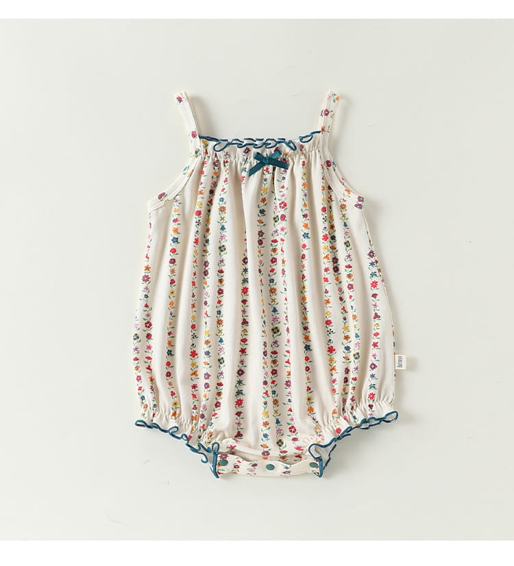 Floral Vertical Stripe Strappy Romper キャミソールロンパース【mh0013496】 Beitaoya ノースリーブロンパース