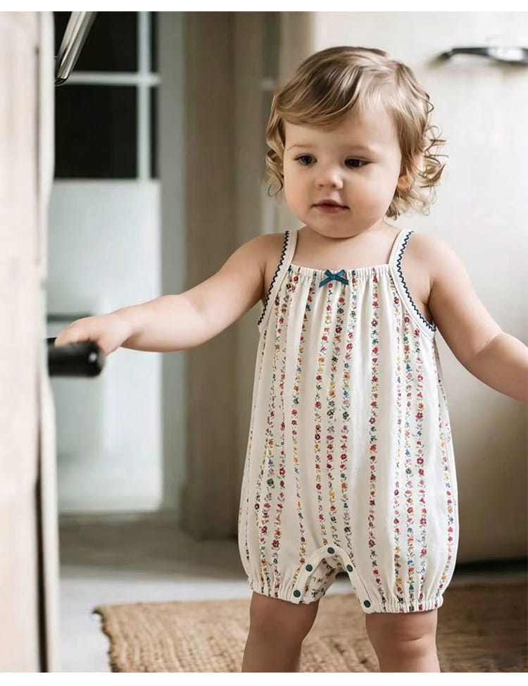 Floral Vertical Stripe Strappy Romper キャミソールロンパース【mh0013496】 Beitaoya ノースリーブロンパース
