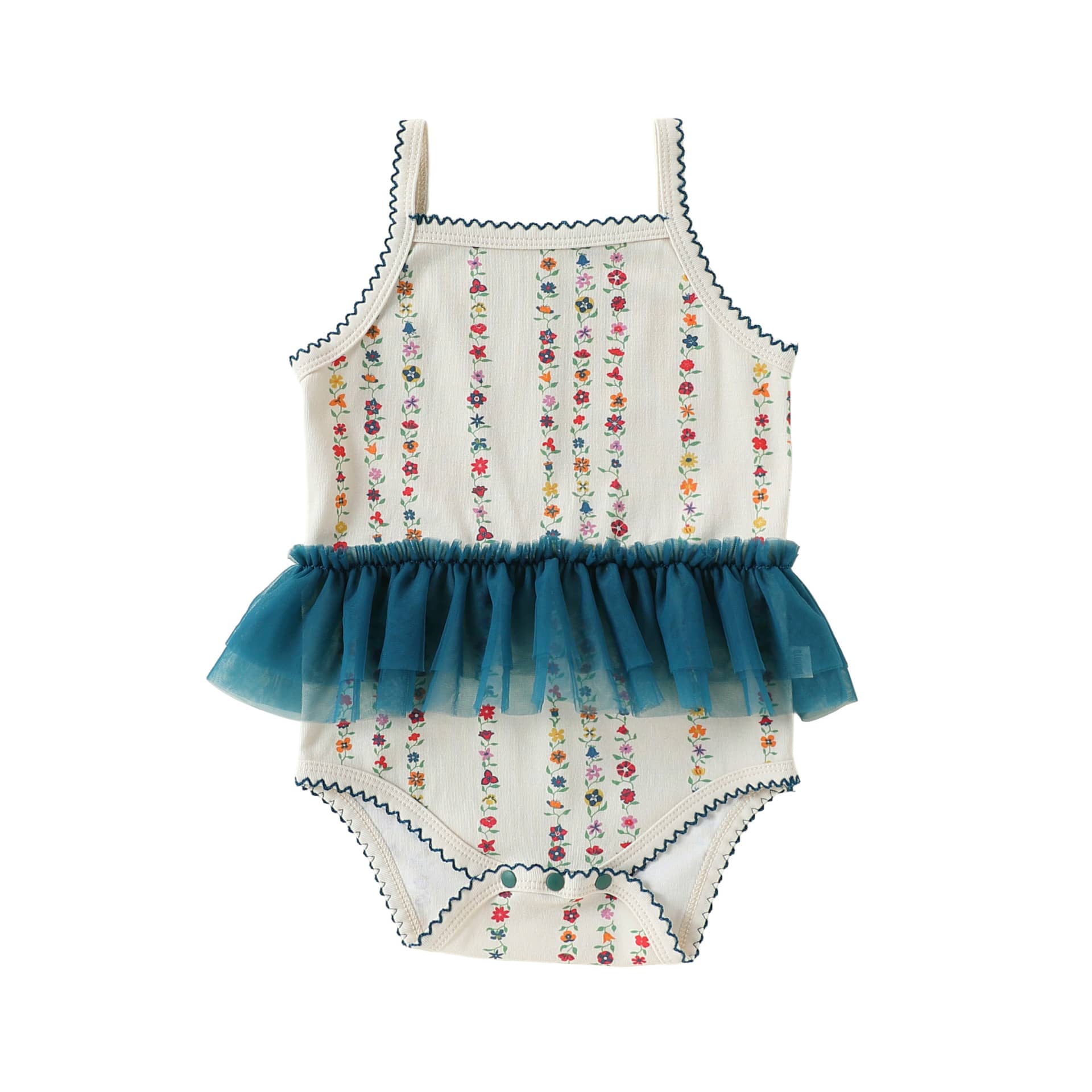 Floral Vertical Stripe Strappy Romper キャミソールロンパース【mh0013496】 Lace Bodysuit / 66cm Beitaoya ノースリーブロンパース