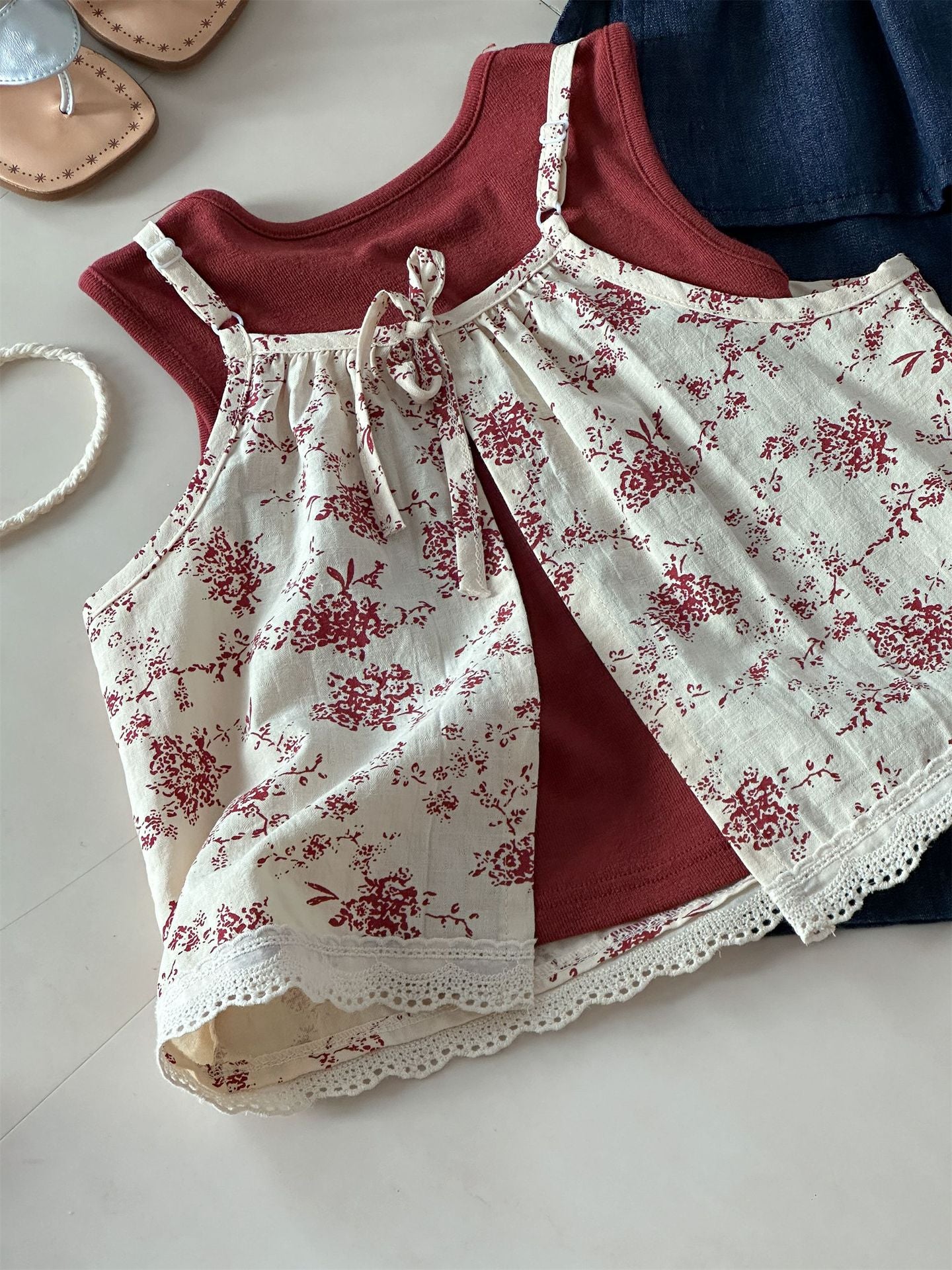 Floral Vest Camisole Set 花柄 ベスト キャミソール セット【mh0012292】 Laibaobao