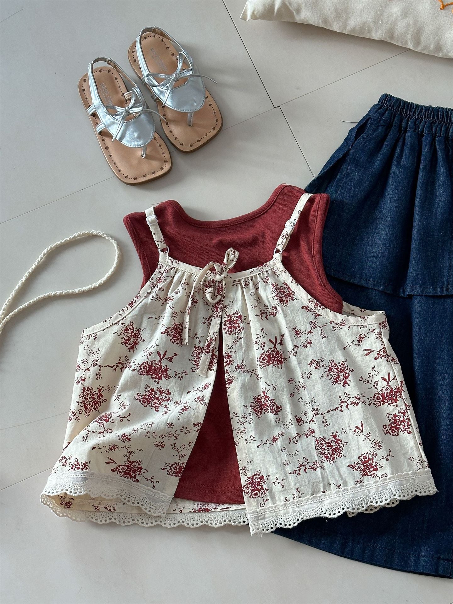 Floral Vest Camisole Set 花柄 ベスト キャミソール セット【mh0012292】 Laibaobao