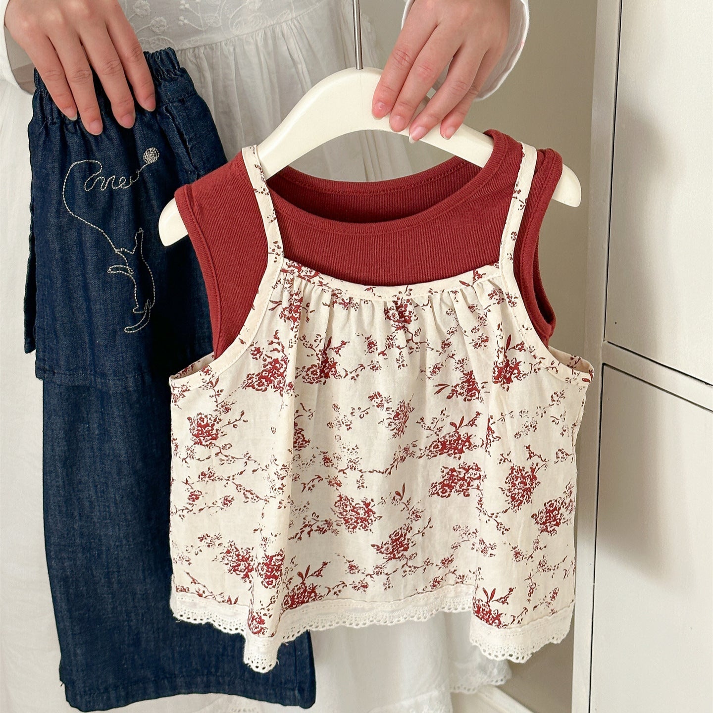 Floral Vest Camisole Set 花柄 ベスト キャミソール セット【mh0012292】 Red / 90cm Laibaobao