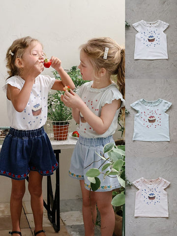 Flounce Sleeve Cupcake Tee フリルスリーブ カップケーキ Tシャツ【mh0012987】 Strawberry Coral 半袖Tシャツ