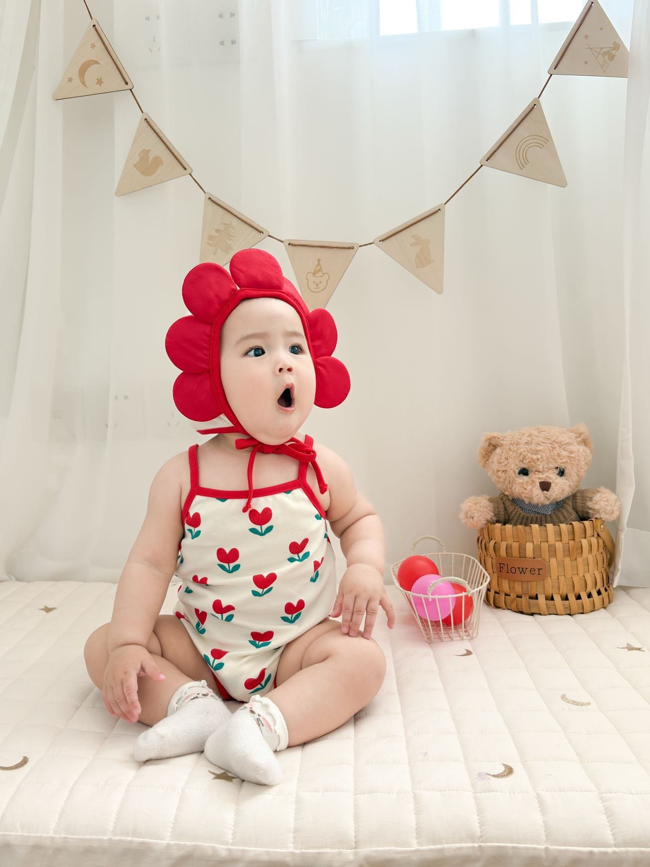 Flower Camisole Flower Hat Jumpsuit チューリップ キャミソールロンパース コスチューム【mh0013365】 TOMMY'S GIFTS ノースリーブロンパース