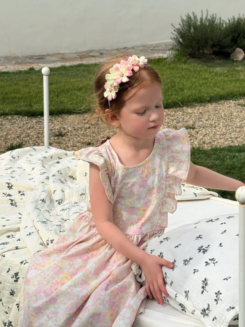 Flower Embellished Backless Frill Dress フローラル 肩フリル ノースリーブワンピース【mh0012813】 Chengle ノースリーブワンピース