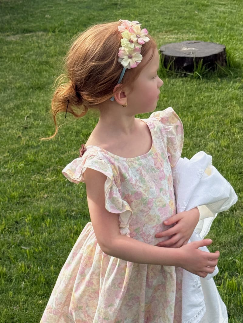 Flower Embellished Backless Frill Dress フローラル 肩フリル ノースリーブワンピース【mh0012813】 Chengle ノースリーブワンピース