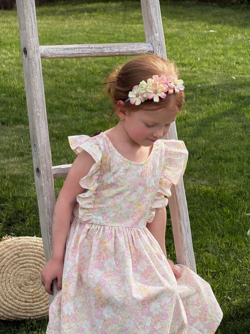 Flower Embellished Backless Frill Dress フローラル 肩フリル ノースリーブワンピース【mh0012813】 Chengle ノースリーブワンピース