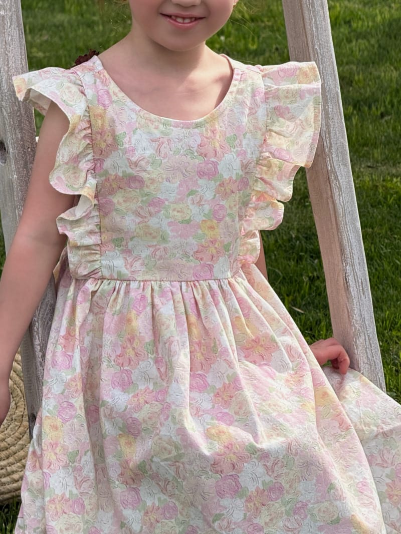 Flower Embellished Backless Frill Dress フローラル 肩フリル ノースリーブワンピース【mh0012813】 Chengle ノースリーブワンピース