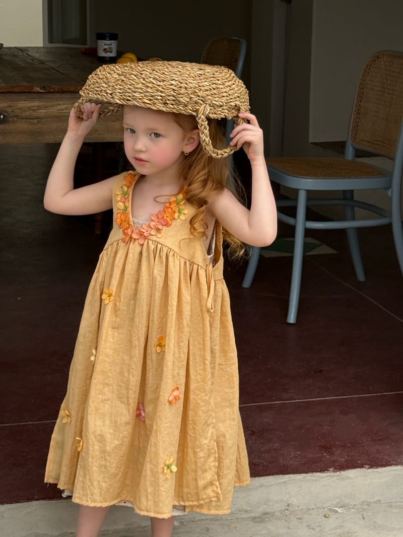 Flower Embellished V Neck Smock Dress 立体フラワー スリット ノースリーブワンピース【mh0012812】 Chengle ノースリーブワンピース