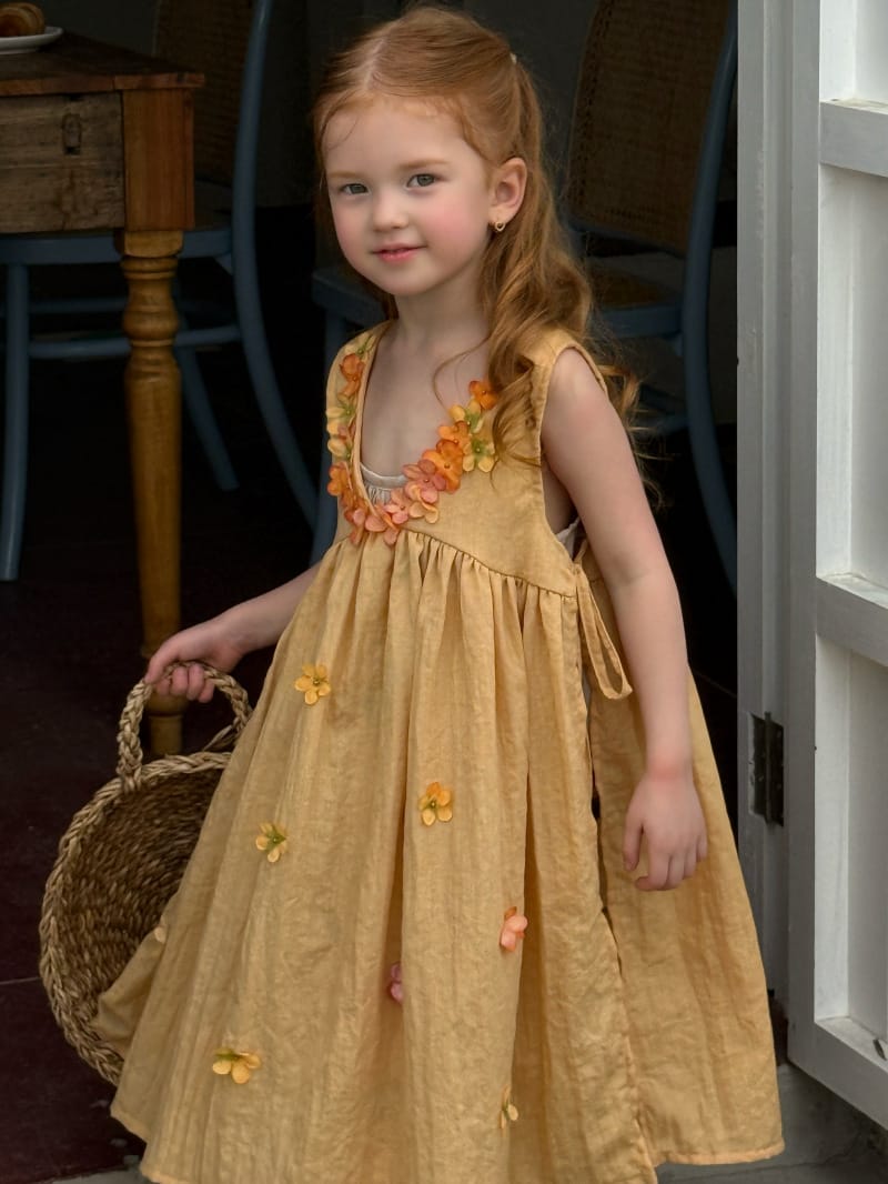 Flower Embellished V Neck Smock Dress 立体フラワー スリット ノースリーブワンピース【mh0012812】 Chengle ノースリーブワンピース
