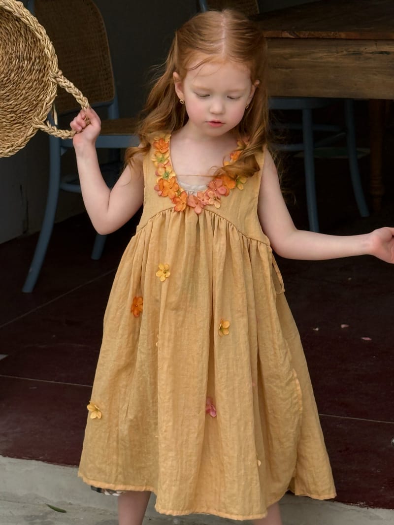 Flower Embellished V Neck Smock Dress 立体フラワー スリット ノースリーブワンピース【mh0012812】 Chengle ノースリーブワンピース