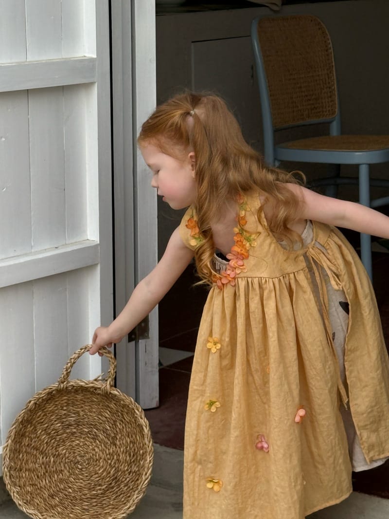 Flower Embellished V Neck Smock Dress 立体フラワー スリット ノースリーブワンピース【mh0012812】 Chengle ノースリーブワンピース