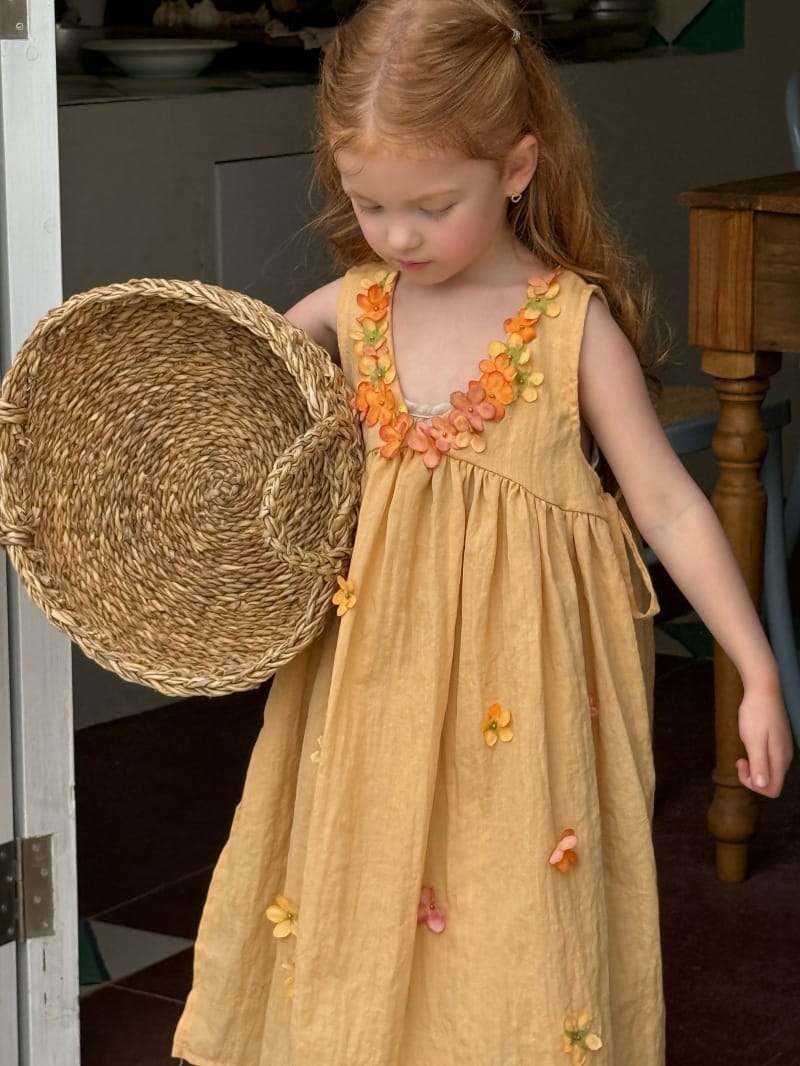 Flower Embellished V Neck Smock Dress 立体フラワー スリット ノースリーブワンピース【mh0012812】 Chengle ノースリーブワンピース