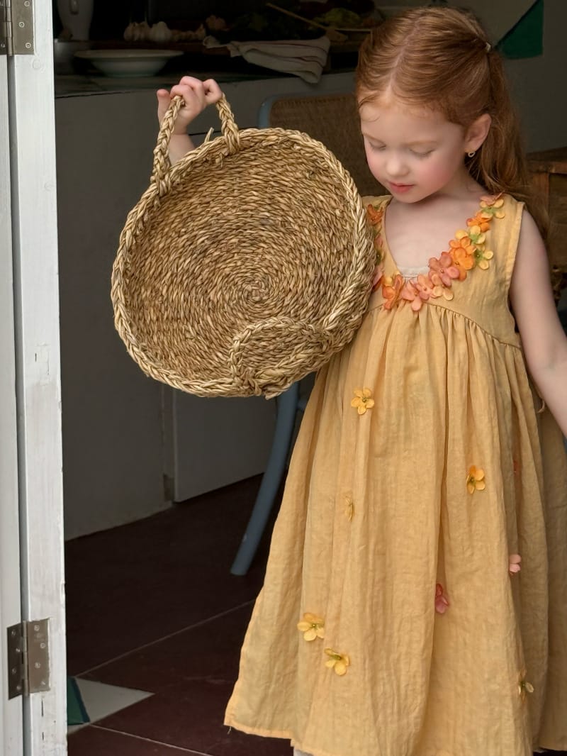 Flower Embellished V Neck Smock Dress 立体フラワー スリット ノースリーブワンピース【mh0012812】 Chengle ノースリーブワンピース
