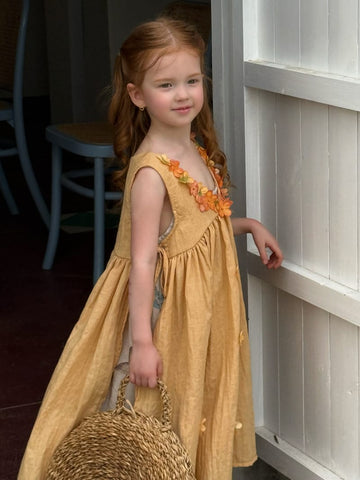 Flower Embellished V Neck Smock Dress 立体フラワー スリット ノースリーブワンピース【mh0012812】 Chengle ノースリーブワンピース