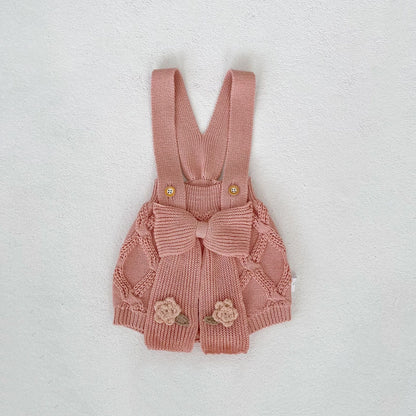 Flower Embroidered Knit Cardigan & Romper フラワー 刺繍 ニット カーディガン ロンパース【mh0012403】 66cm / Pants pearl pink mamahalo shop