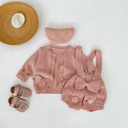 Flower Embroidered Knit Cardigan & Romper フラワー 刺繍 ニット カーディガン ロンパース【mh0012403】 Engepapa