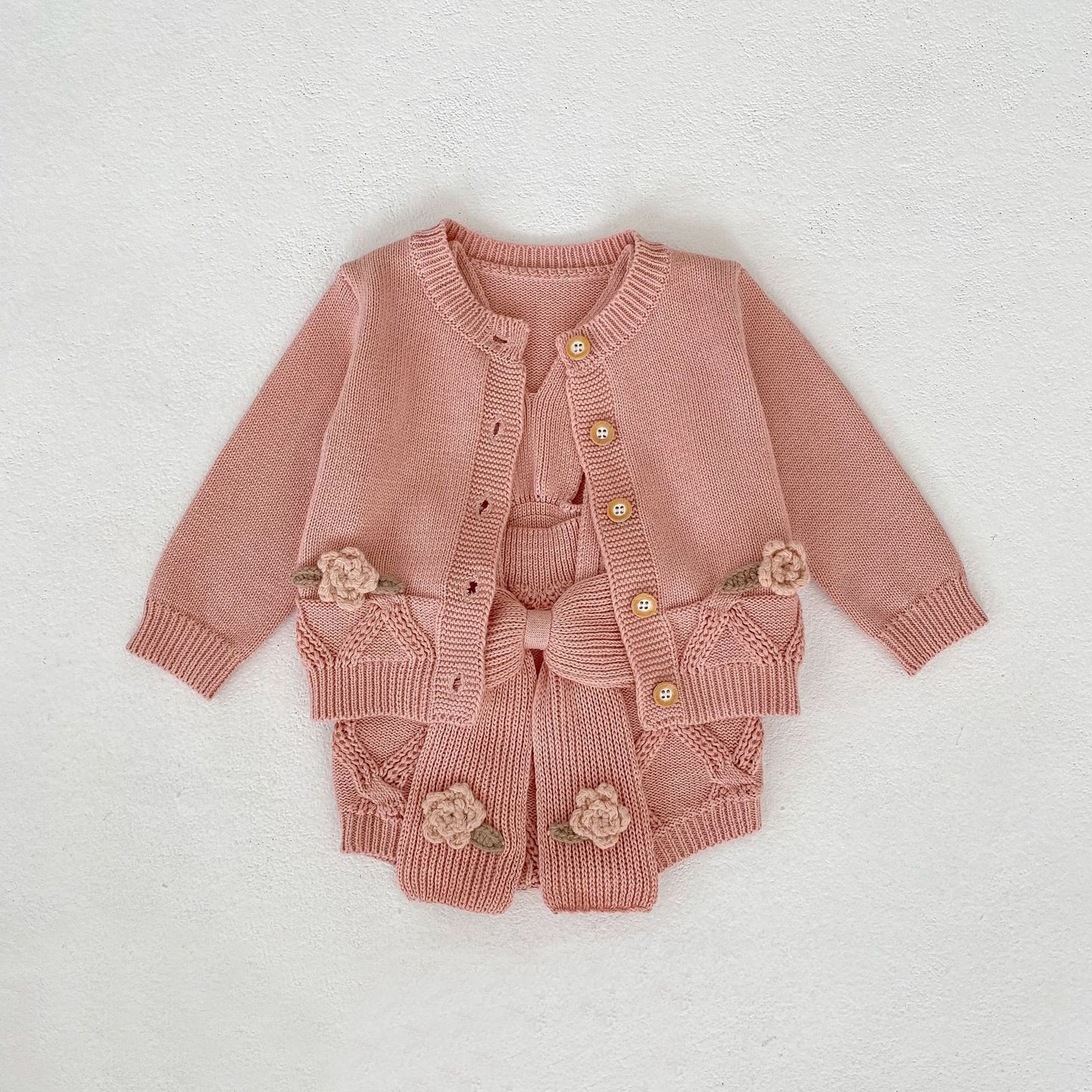 Flower Embroidered Knit Cardigan & Romper フラワー 刺繍 ニット カーディガン ロンパース【mh0012403】 Engepapa