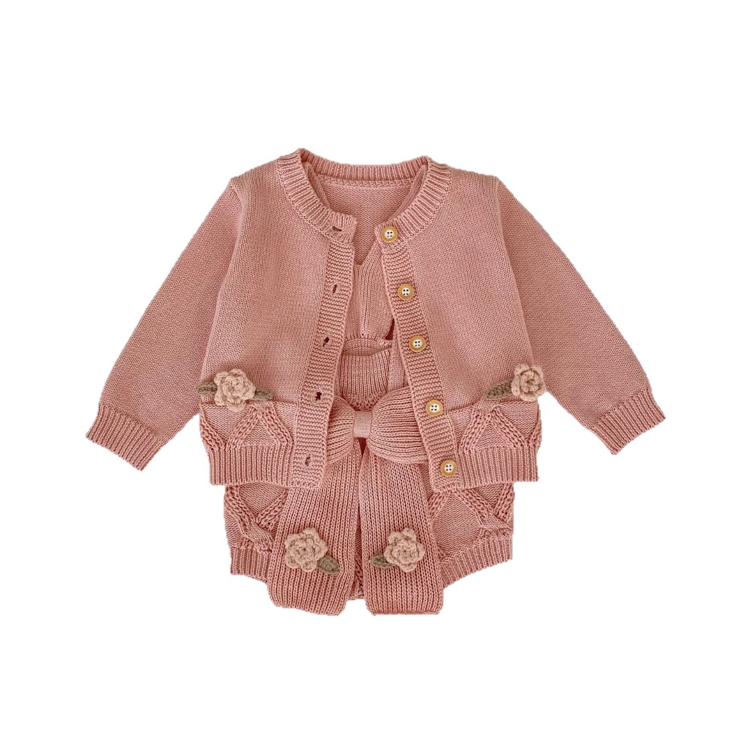 Flower Embroidered Knit Cardigan & Romper フラワー 刺繍 ニット カーディガン ロンパース【mh0012403】 mamahalo shop