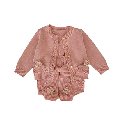 Flower Embroidered Knit Cardigan & Romper フラワー 刺繍 ニット カーディガン ロンパース【mh0012403】 mamahalo shop