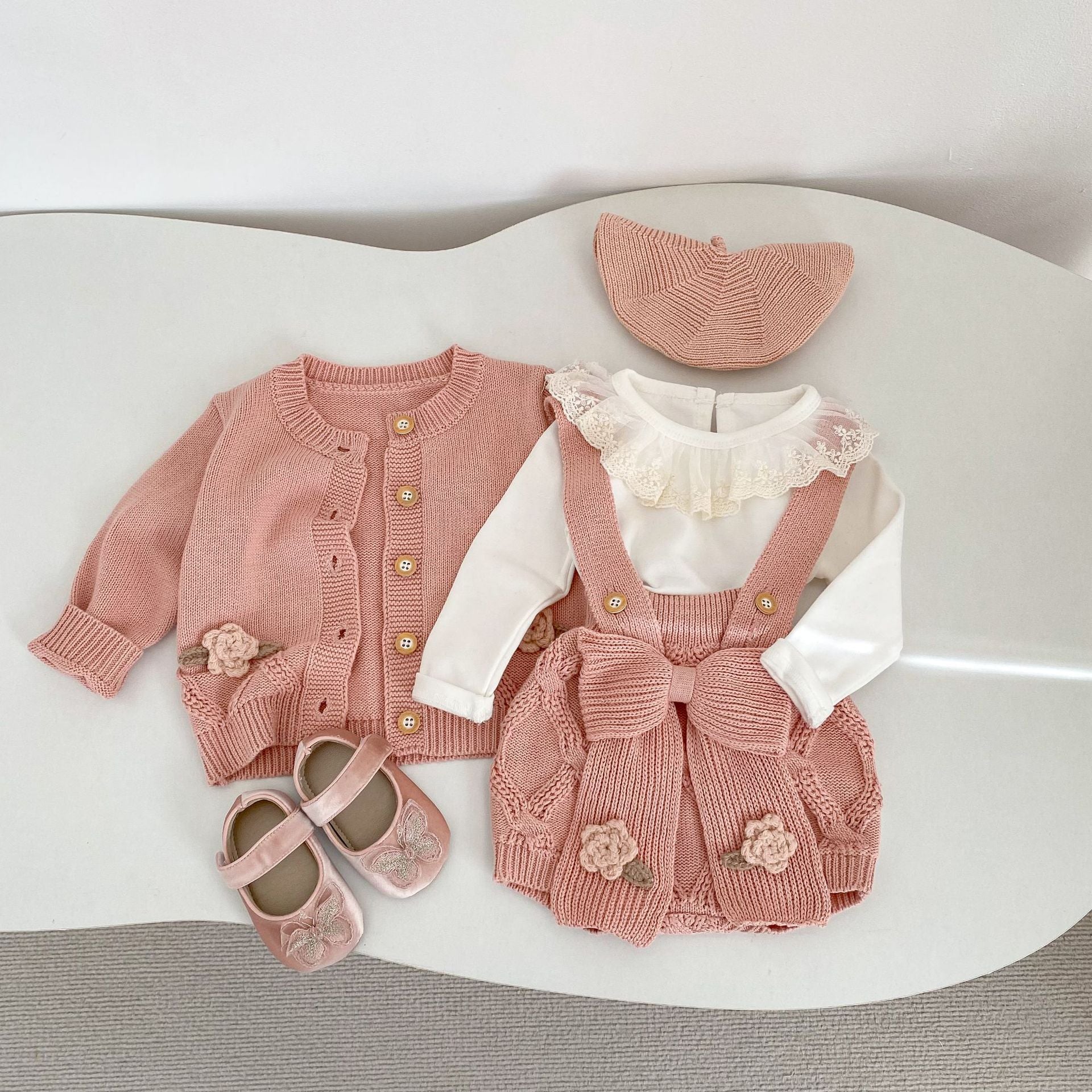 Flower Embroidered Knit Cardigan & Romper フラワー 刺繍 ニット カーディガン ロンパース【mh0012403】 mamahalo shop