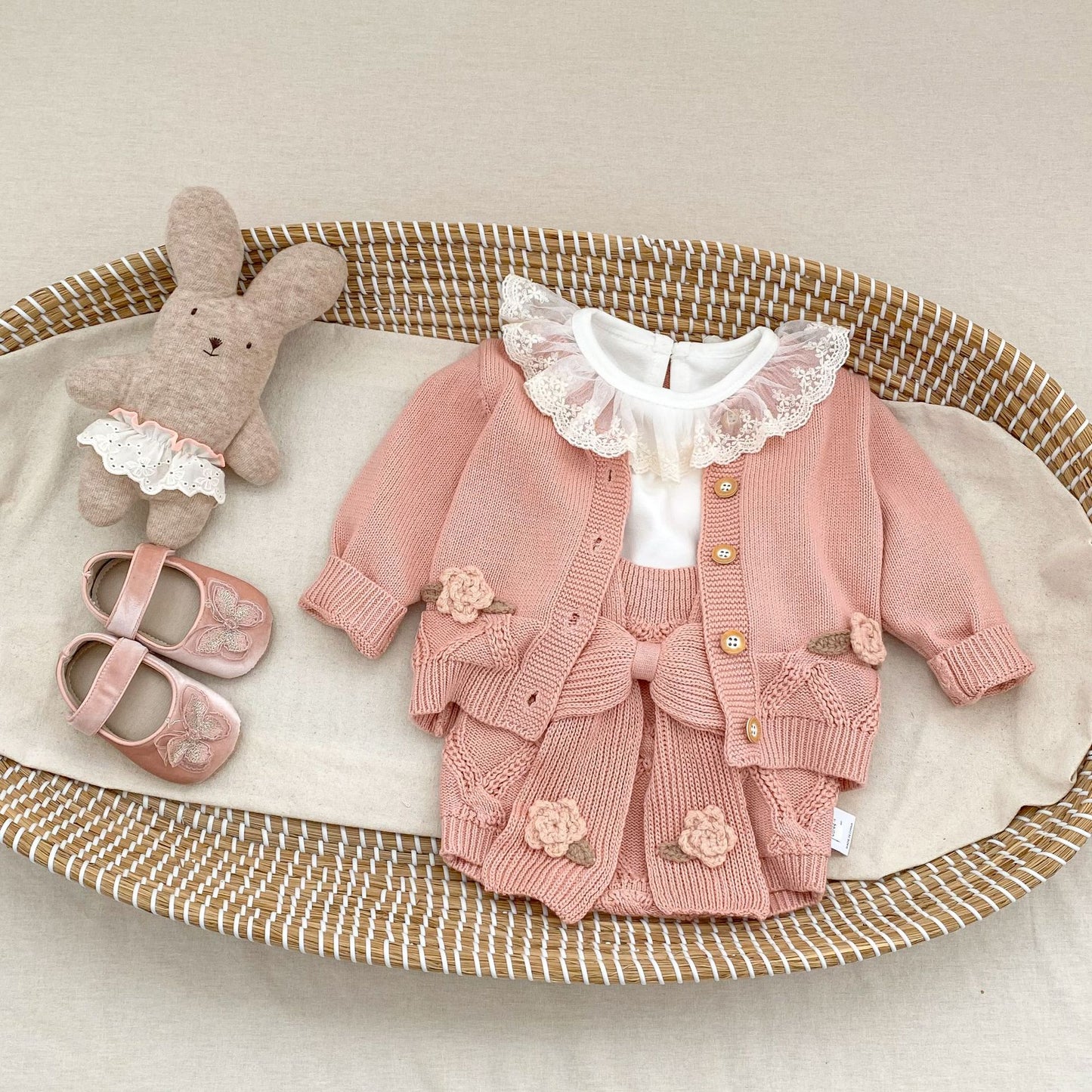 Flower Embroidered Knit Cardigan & Romper フラワー 刺繍 ニット カーディガン ロンパース【mh0012403】 mamahalo shop