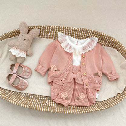 Flower Embroidered Knit Cardigan & Romper フラワー 刺繍 ニット カーディガン ロンパース【mh0012403】 mamahalo shop