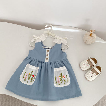 Flower Embroidery Pinafore Dress フラワー刺繍 ジャンパースカート【mh0012481】 Engepapa ノースリーブワンピース