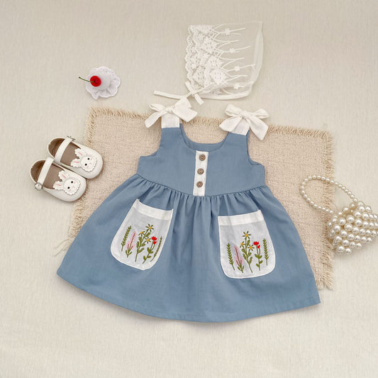 Flower Embroidery Pinafore Dress フラワー刺繍 ジャンパースカート【mh0012481】 Engepapa ノースリーブワンピース