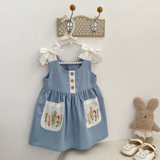 Flower Embroidery Pinafore Dress フラワー刺繍 ジャンパースカート【mh0012481】 Engepapa ノースリーブワンピース