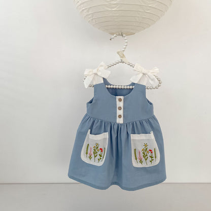 Flower Embroidery Pinafore Dress フラワー刺繍 ジャンパースカート【mh0012481】 Engepapa ノースリーブワンピース
