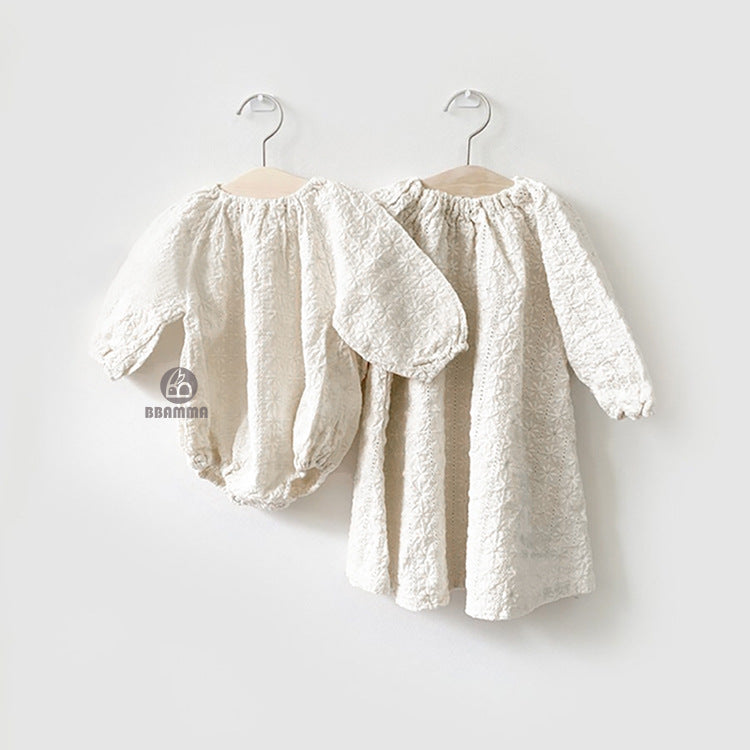 Flower Embroidery Romper フラワー刺繍ロンパース【mh0000064】 BBAMMA 長袖ロンパース