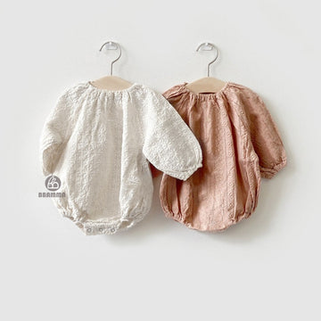 Flower Embroidery Romper フラワー刺繍ロンパース【mh0000064】 BBAMMA 長袖ロンパース