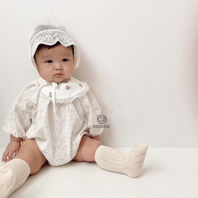 Flower Embroidery Romper フラワー刺繍ロンパース【mh0000064】 BBAMMA 長袖ロンパース