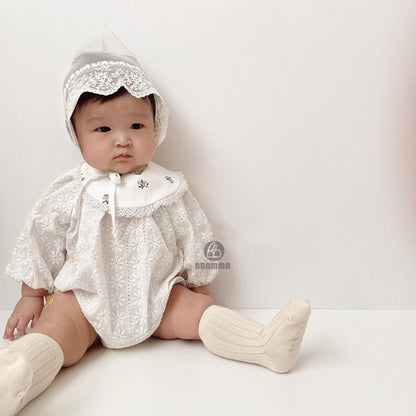 Flower Embroidery Romper フラワー刺繍ロンパース【mh0000064】 BBAMMA 長袖ロンパース