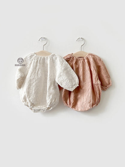 Flower Embroidery Romper フラワー刺繍ロンパース【mh0000064】 BBAMMA 長袖ロンパース