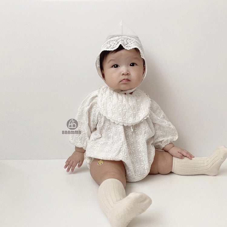 Flower Embroidery Romper フラワー刺繍ロンパース【mh0000064】 BBAMMA 長袖ロンパース