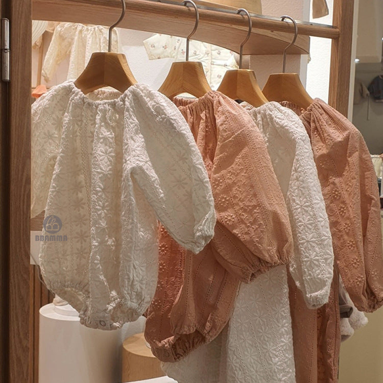 Flower Embroidery Romper フラワー刺繍ロンパース【mh0000064】 BBAMMA 長袖ロンパース