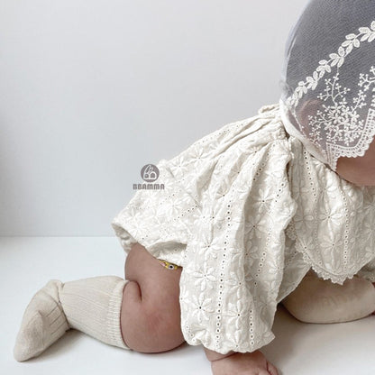 Flower Embroidery Romper フラワー刺繍ロンパース【mh0000064】 BBAMMA 長袖ロンパース