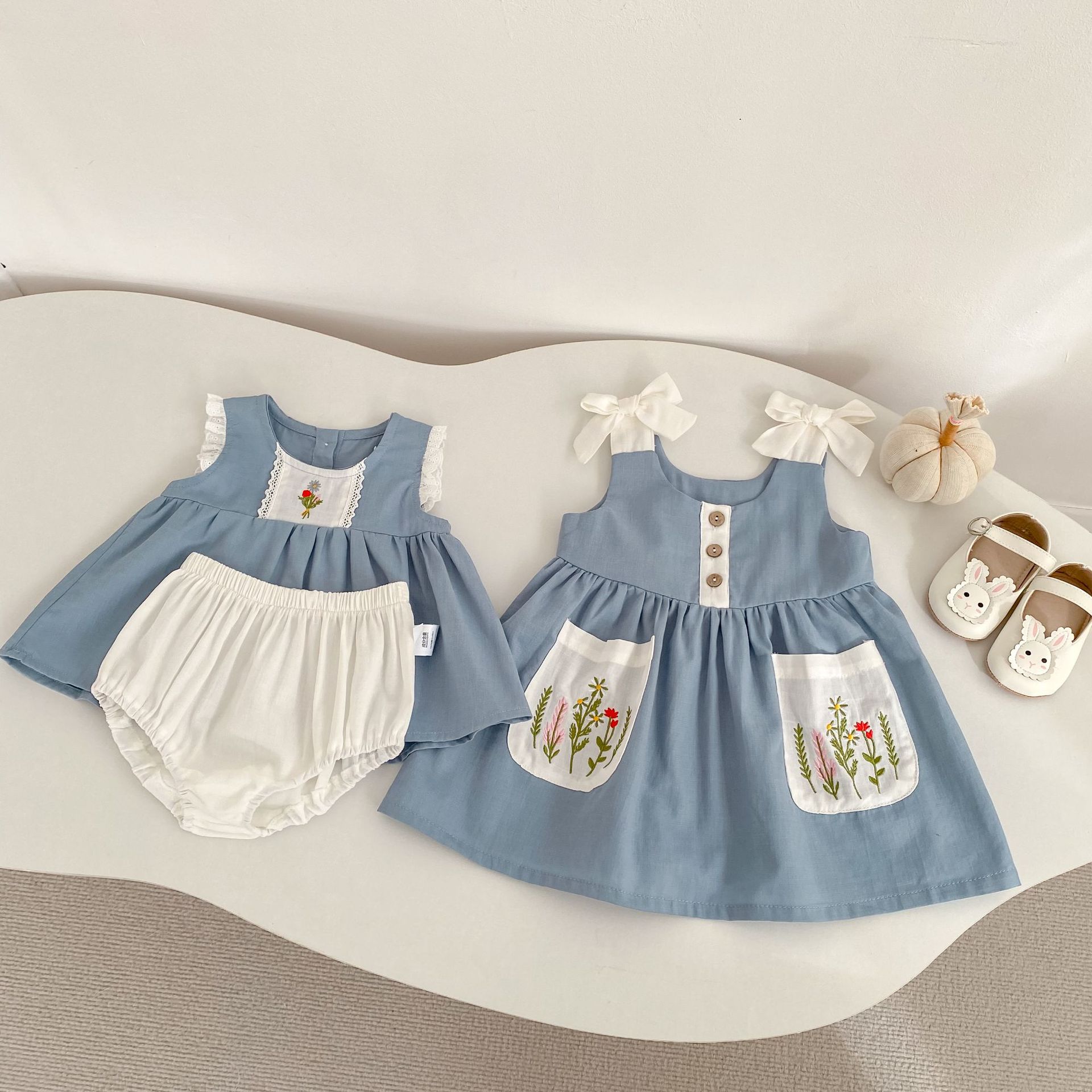 Flower Embroidery Top & Bloomers Set フラワー刺繍 トップス ブルマセット【mh0012486】 Engepapa ノースリーブセットアップ