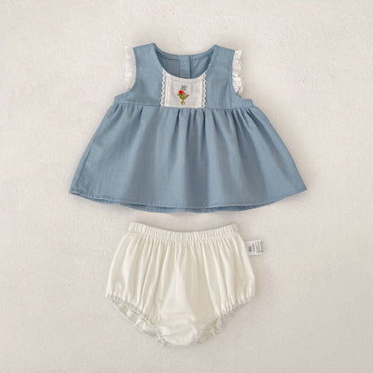 Flower Embroidery Top & Bloomers Set フラワー刺繍 トップス ブルマセット【mh0012486】 Suit / 73cm Engepapa ノースリーブセットアップ