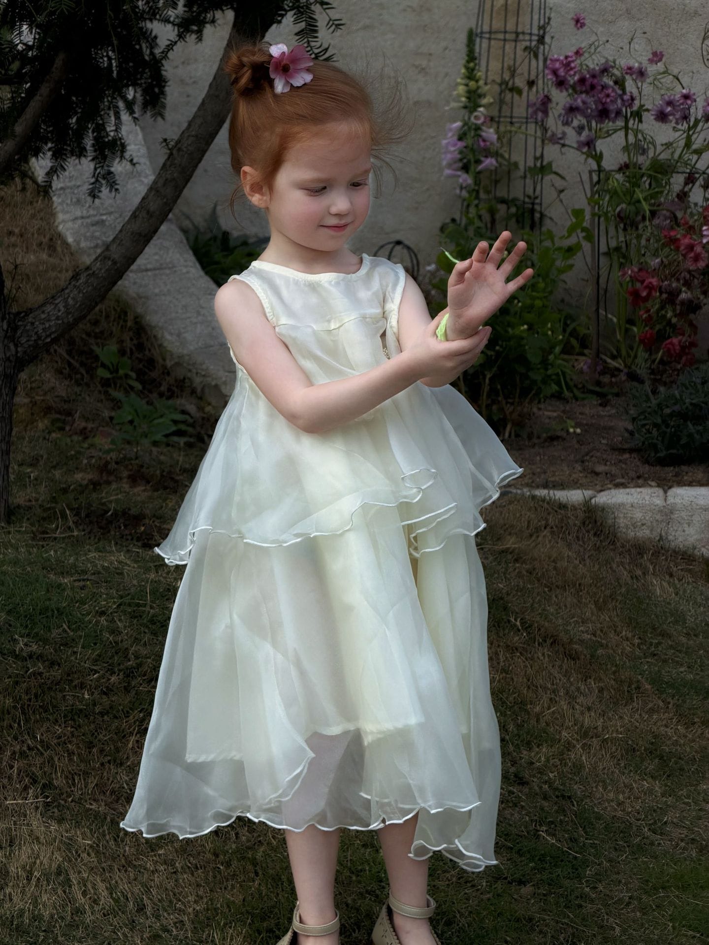 Flower Gauze Dress ティアード ノースリーブワンピース【mh0013060】 Creamy White / 90cm Jianzidan ノースリーブワンピース