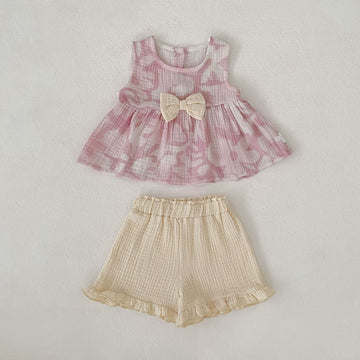 Flower Print Bow Set フラワー プリント リボン セットアップ【mh0012482】 Pink / 73cm Engepapa ノースリーブセットアップ