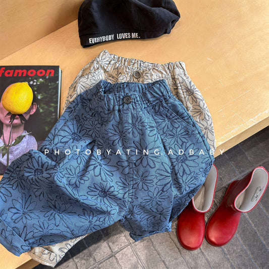 Flower Print Cotton Loose Trousers 花柄 コットン テーパードパンツ【mh0012455】 ADbaby ロングパンツ・スウェットパンツ