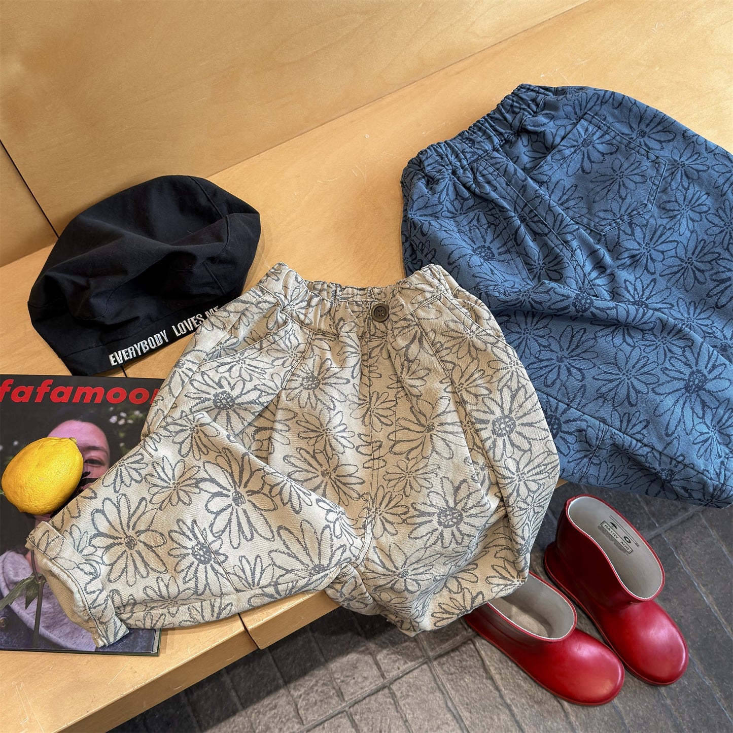 Flower Print Cotton Loose Trousers 花柄 コットン テーパードパンツ【mh0012455】 ADbaby ロングパンツ・スウェットパンツ