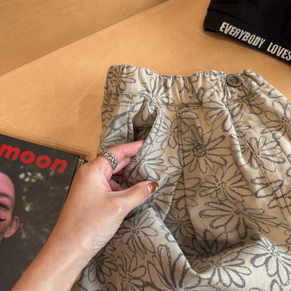 Flower Print Cotton Loose Trousers 花柄 コットン テーパードパンツ【mh0012455】 ADbaby ロングパンツ・スウェットパンツ