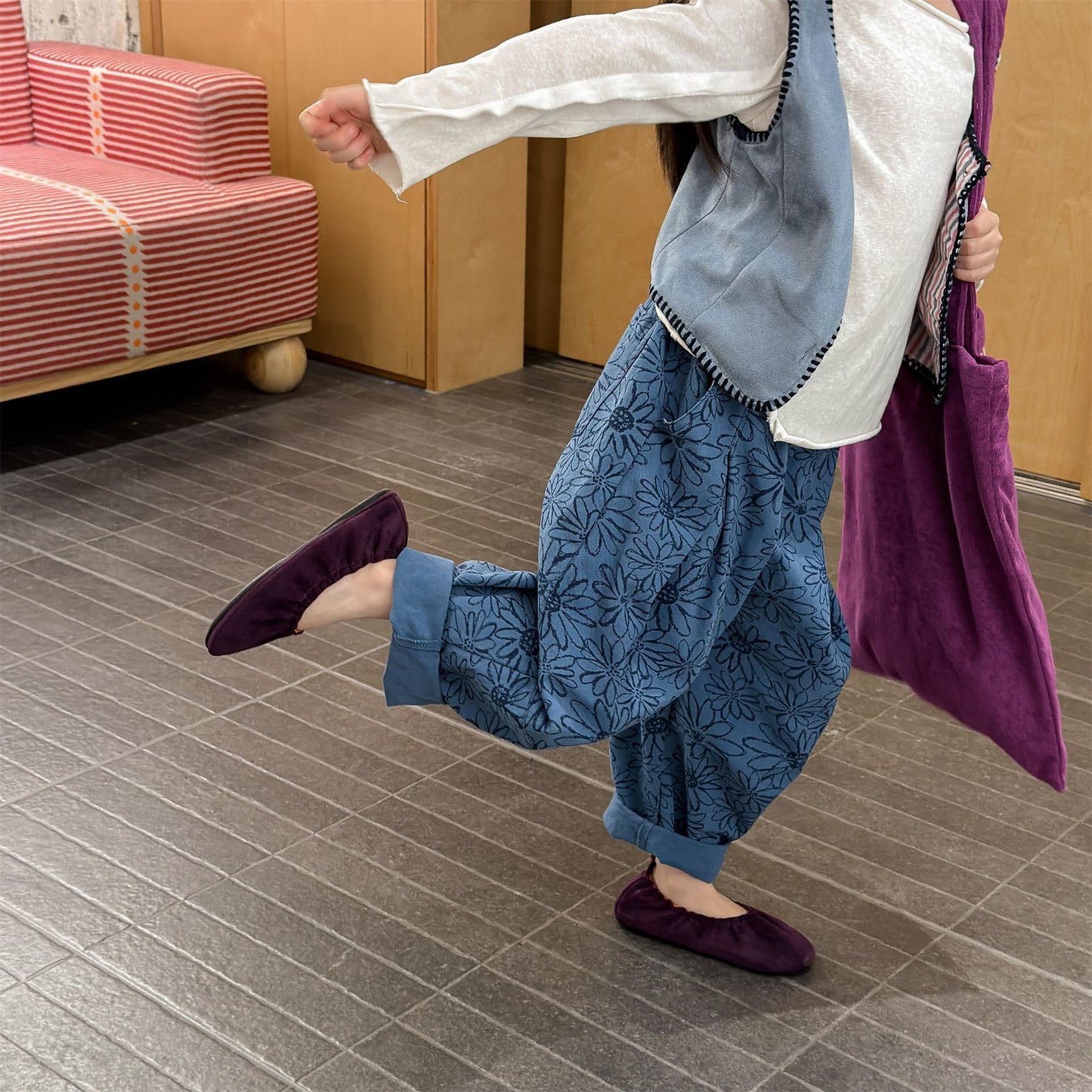 Flower Print Cotton Loose Trousers 花柄 コットン テーパードパンツ【mh0012455】 ADbaby ロングパンツ・スウェットパンツ