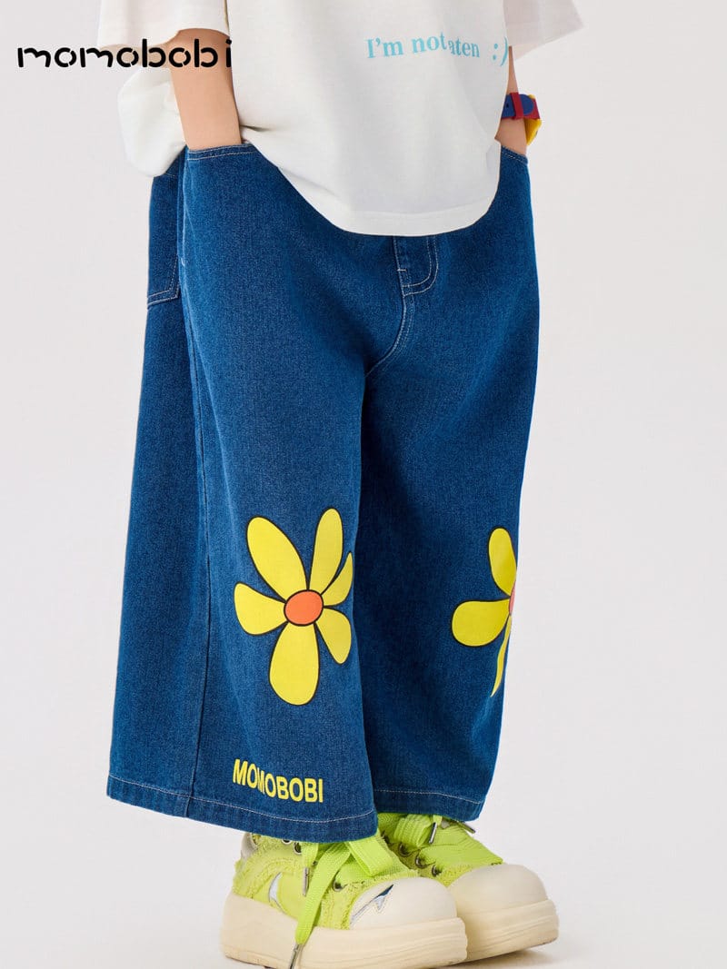 Flower Print Denim Cropped Pants フラワー デニムパンツ【mh0013001】 momobobi デニムパンツ