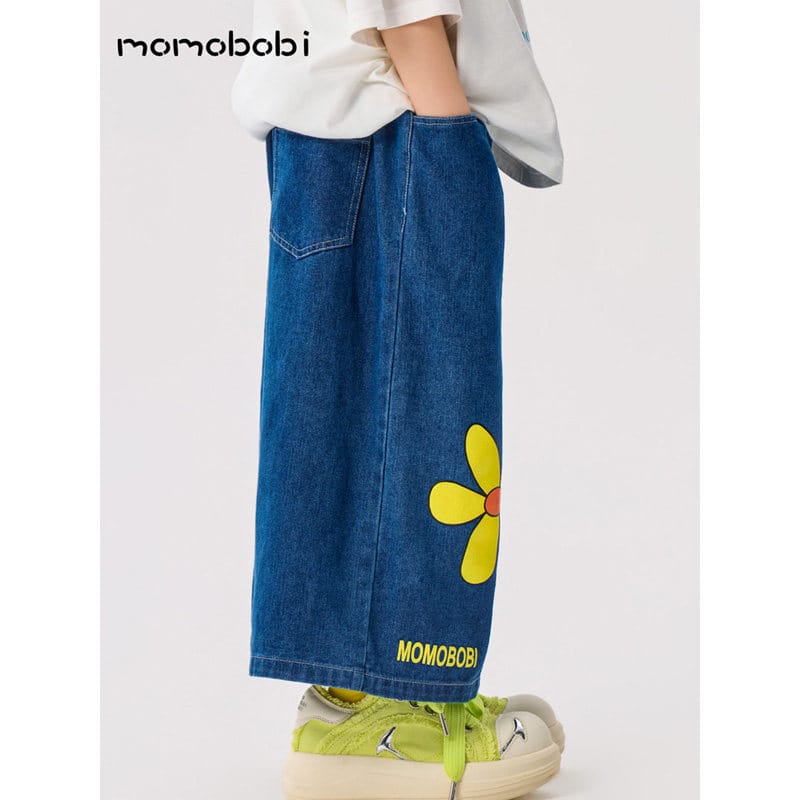 Flower Print Denim Cropped Pants フラワー デニムパンツ【mh0013001】 momobobi デニムパンツ