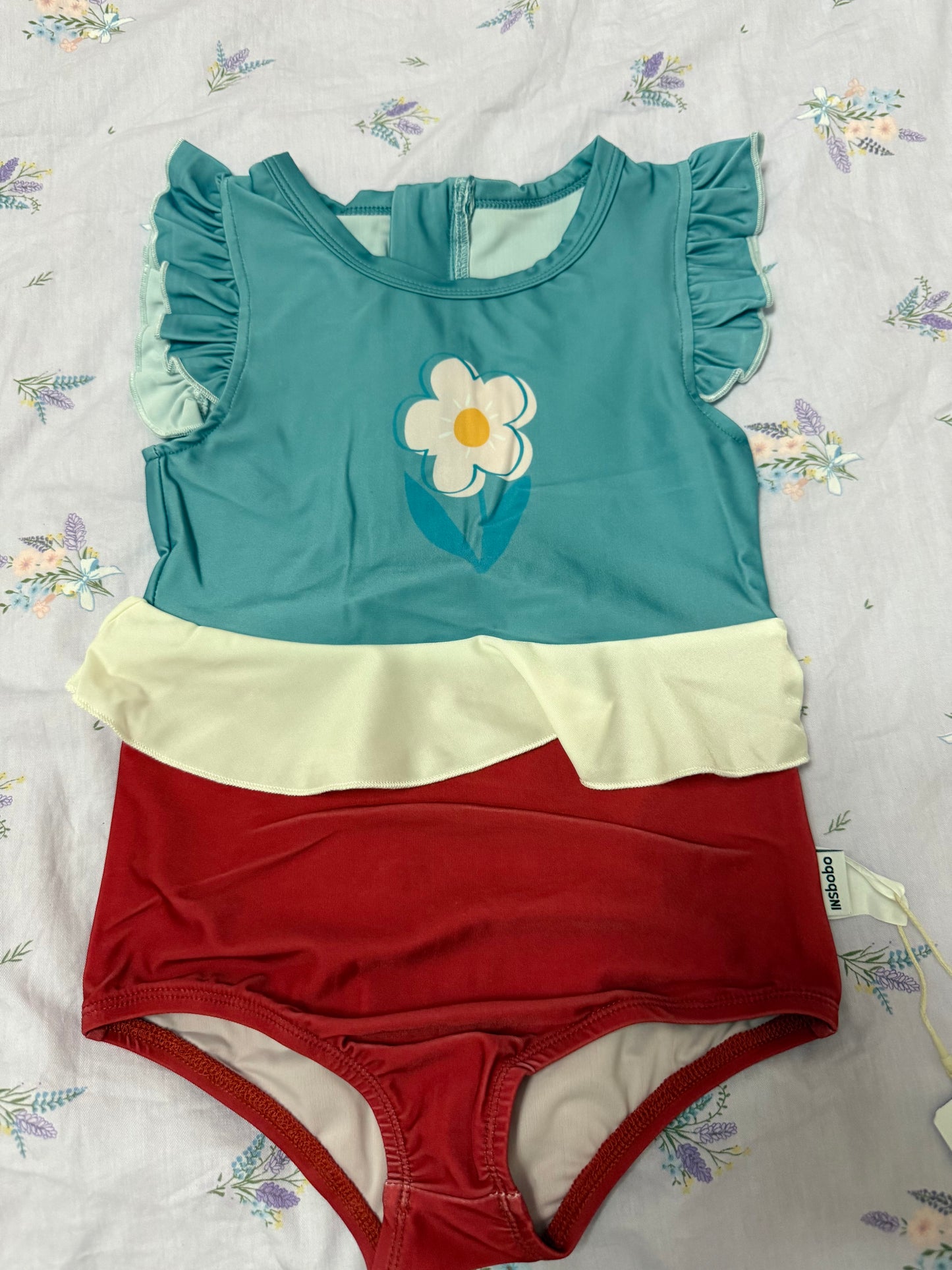 Flower Print Ruffle One-Piece Swimwear バイカラー ワンピース水着【mh0013337】 mamahalo kids ベビー用水着